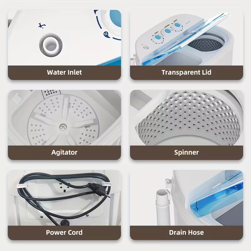 Semi-Automatic Portable Twin Tub Washing Machine, 13 lb Washer & Spinner Combo (8.5 lb Wash + 4.5 lb Spin) for Apartment, Dorm, RV, and Camping, 110V