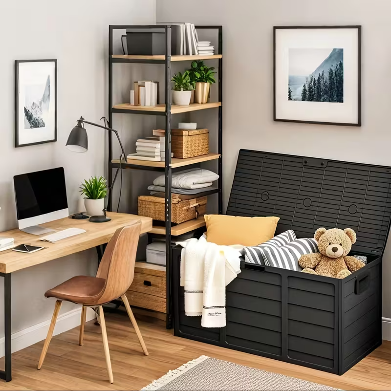 75 Gallon Waterproof Deck Storage Box, Heavy-Duty Plastic Outdoor Storage Box with Flip-Top Hinged Lid, Lockable Design for Pool, Patio, Garage and Garden