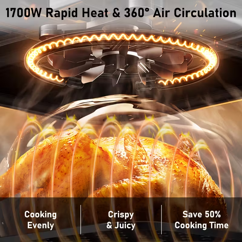 12QT Extra Large Convection Countertop Oven – Multi-Functional Air Fryer Toaster Oven Combo with LED Digital Touchscreen, Visible Window, Stainless Steel Interior, Oil-Free Frying, Baking, Roasting & Broiling – Space-Saving Healthy Cooking Appliance