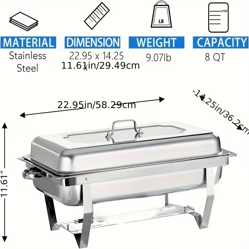 2-Pack 9QT Stainless Steel Chafing Dish Buffet Set – Foldable Frame, Water Tray, Food Pan, Fuel Holder & Lid – Food Warmers for Parties, Banquets, Buffets, Catering & Weddings