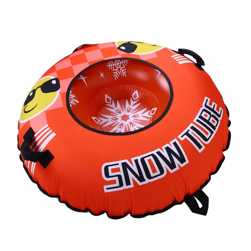 Heavy-Duty Inflatable Snow Tube for Adults & Teens – Fast-Speed Ski Ring with Tow Rope & Reinforced Handles, Durable PVC Winter Sled (Bright Orange)