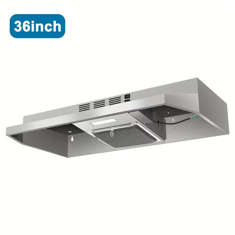 36-Inch Stainless Steel Under Cabinet Range Hood, Ducted/Ductless Convertible, 350 CFM 2-Speed Exhaust Fan with LED Light and Aluminum Mesh Filter