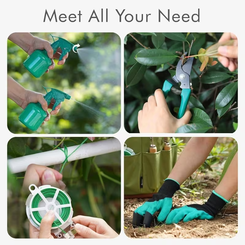 All-in-One Gardening Tool Set with Thick Kneeling Pad – Heavy-Duty Stainless Steel Tools, Ergonomic Non-Slip Handles, Multi-Piece Kit with Trowel, Shovel, Rake, Pruning Shears, Watering Can & Storage Bag – Ideal for Home Gardening & Landscaping