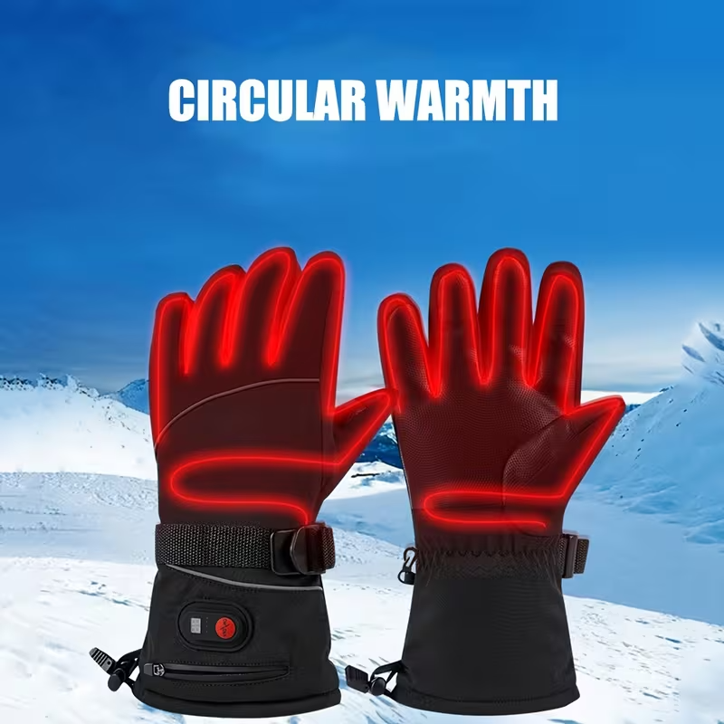 Lithium Battery Heated Gloves with Temperature Display | Full-Finger Touch Screen | Dual Power (Battery/USB) | Winter Cycling & Outdoor Thermal Gloves for Men