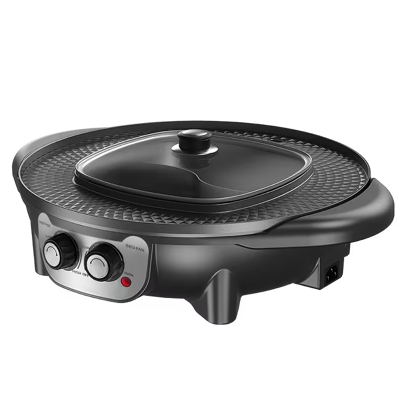 Smokeless Electric BBQ Grill & Hot Pot Combo, Separable Dual-Use Cooker for Indoor Home Cooking, 110V–130V