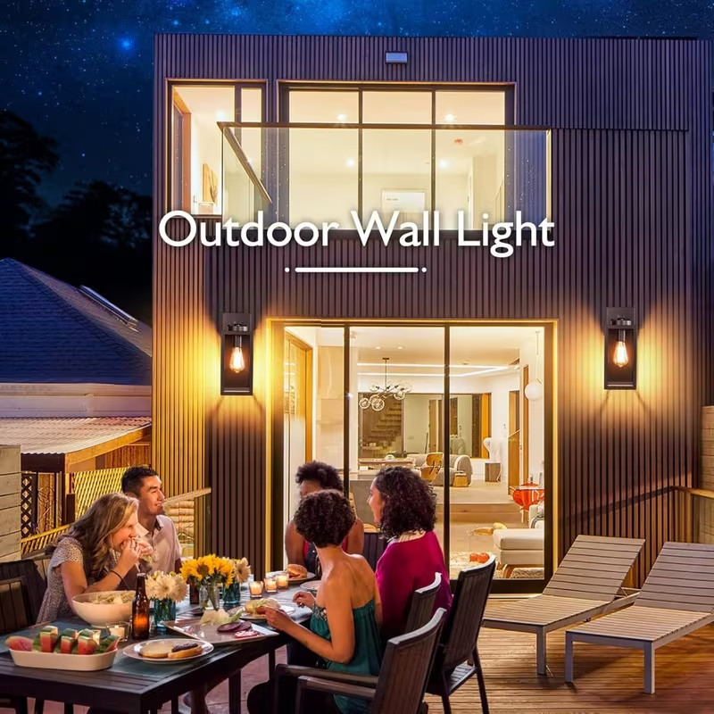 2-Pack Modern Outdoor Porch Lights with Outlet, Wall Sconces for Front Door, Garage, and Patio – Black Exterior Lighting Fixtures