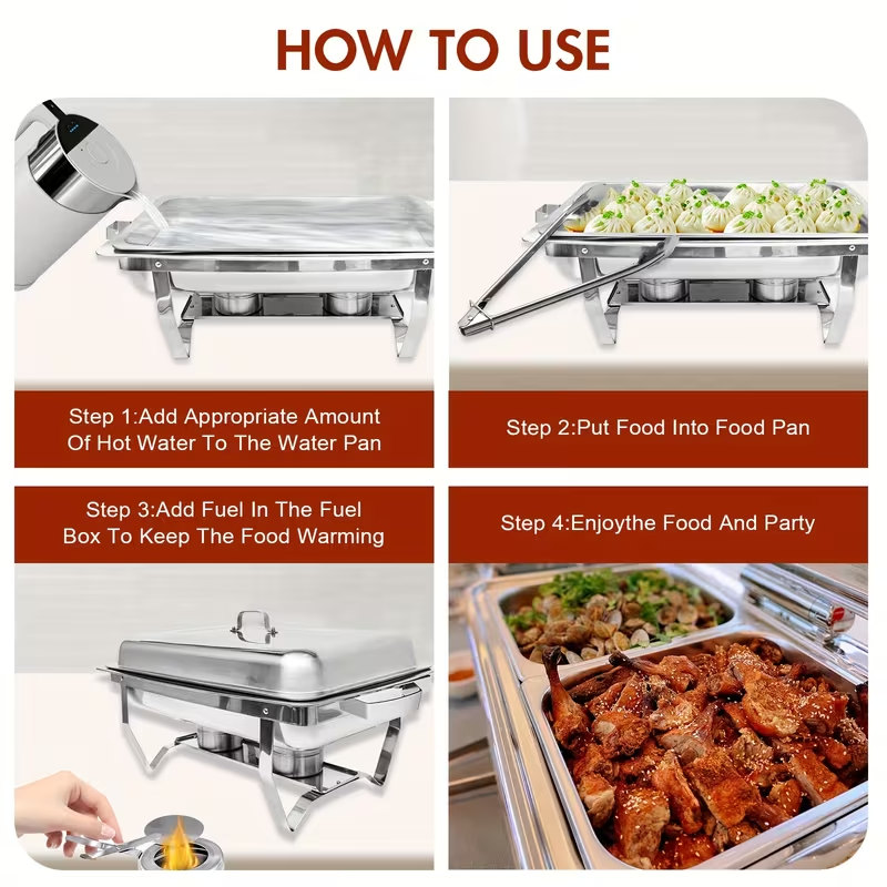 2-Pack 9QT Stainless Steel Chafing Dish Buffet Set – Foldable Frame, Water Tray, Food Pan, Fuel Holder & Lid – Food Warmers for Parties, Banquets, Buffets, Catering & Weddings