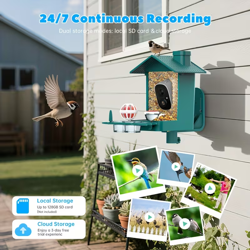Smart Bird Feeder with 2K Camera – AI Recognition of 10,000+ Bird Species, Remote App Monitoring, IP66 Waterproof, Long Battery Life, Outdoor Bird Watching Feeder for Garden & Backyard – Perfect Gift for Bird Lovers