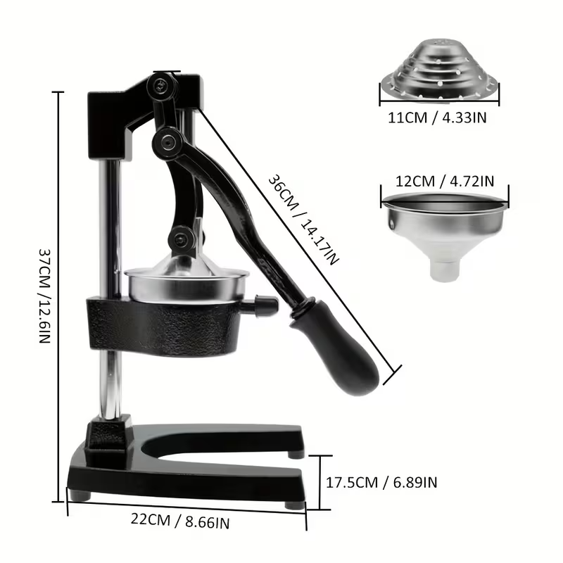 Heavy-Duty Manual Citrus Juicer – Cast Iron Orange & Lemon Squeezer | Commercial Hand Press Extractor for Oranges, Lemons, Limes & Pomegranates | Easy-Clean Stainless Strainer