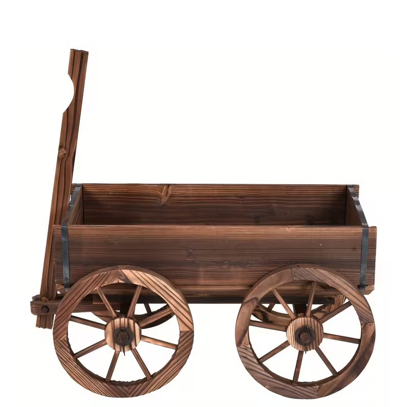 Wooden Flower Planter Wagon with Wheels, Mobile Multi-Pot Plant Stand for Indoor and Outdoor Garden Décor