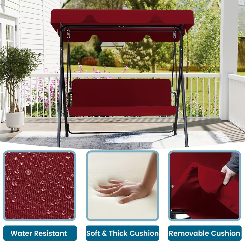 Outdoor Patio Swing Glider with Adjustable Canopy and Heavy-Duty Stand – Weather-Resistant, Rust-Proof Construction for Porch, Garden, and Lawn – Comfortable Adult Seating