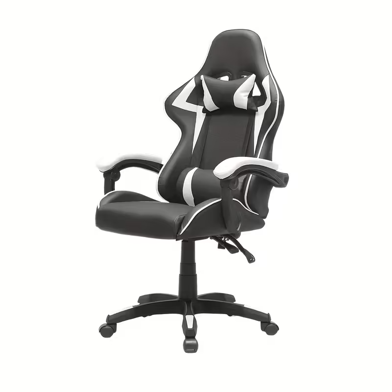 Ergonomic Gaming Chair – 155° Reclining Office Chair with Lumbar Support, Headrest, Fixed Armrests, Manual Recline Handle, Comfortable Cushioned Seat – White/Red/Black Gaming & Home Office Chair