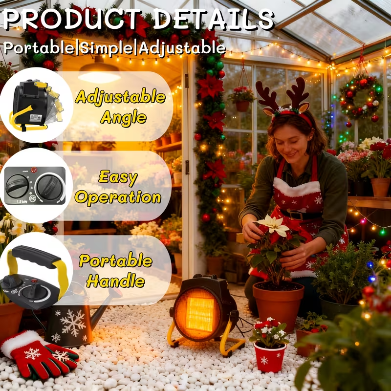 1500W Portable Electric Heater with Rapid 3-Second Heating, Overheat Protection, and Anti-Slip Design – Indoor & Outdoor Heater for Living Room, Garage, Greenhouse, Camping (Yellow/Black)