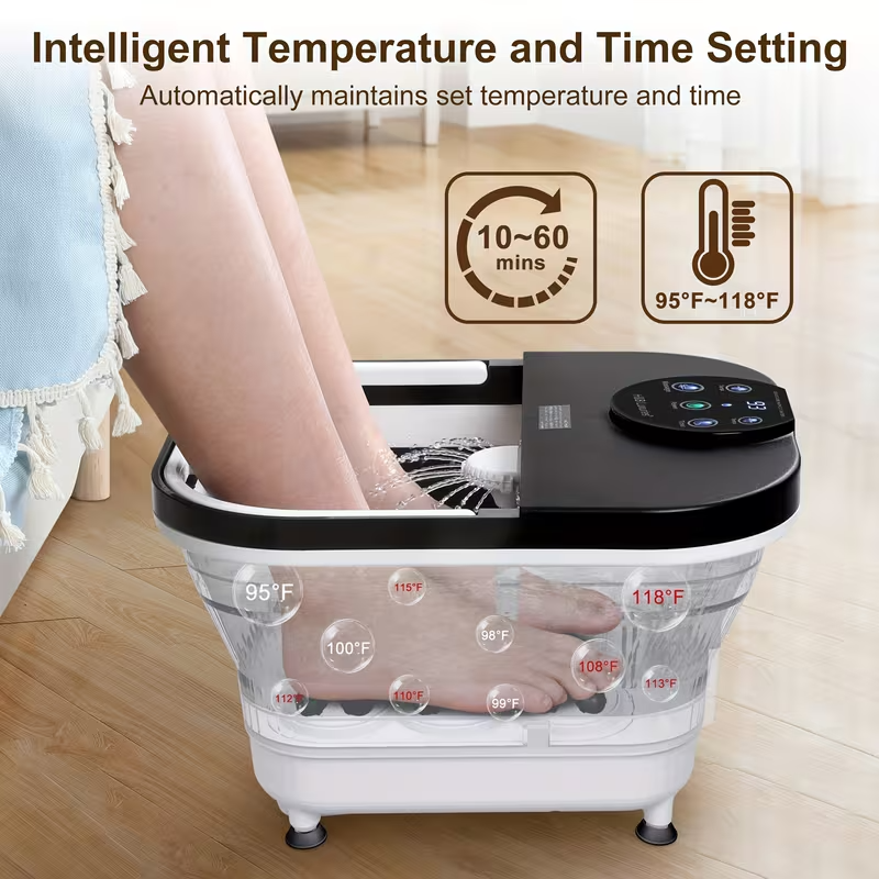 Foldable Heated Foot Spa Massager with 20 Massage Rollers, Bubble Therapy, Temperature & Timer Remote Control – Space-Saving Foot Bath for Relaxation, Pain Relief & Holiday Gifting – Black, 120V Plug-In