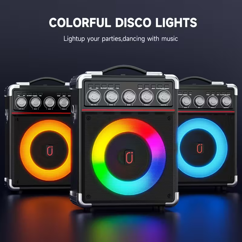 Portable Karaoke Machine with 2 Wireless Microphones, Bluetooth Party Speaker with Bass/Treble Control and DJ Lighting, Rechargeable Battery-Powered Sound System for Home Parties, Birthdays, Gatherings, and Christmas Gifts