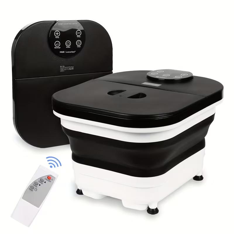 Foldable Heated Foot Spa Massager with 20 Massage Rollers, Bubble Therapy, Temperature & Timer Remote Control – Space-Saving Foot Bath for Relaxation, Pain Relief & Holiday Gifting – Black, 120V Plug-In