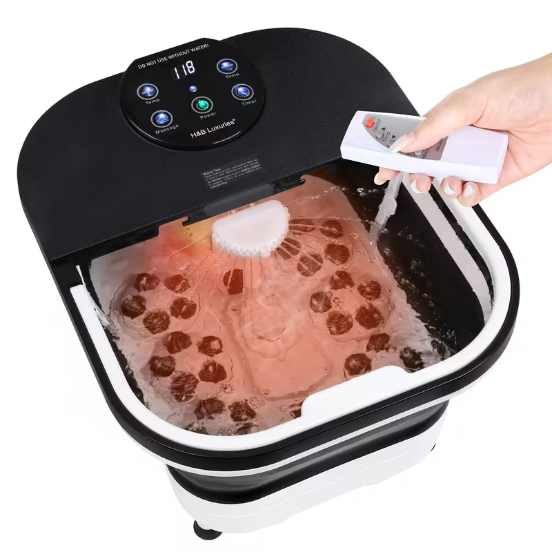 Foldable Heated Foot Spa Massager with 20 Massage Rollers, Bubble Therapy, Temperature & Timer Remote Control – Space-Saving Foot Bath for Relaxation, Pain Relief & Holiday Gifting – Black, 120V Plug-In