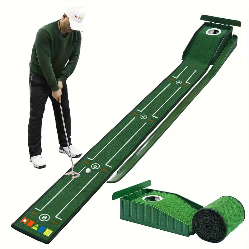 8ft Golf Putting Mat with Precision Alignment Guides – Portable Indoor/Office Putting Green, Durable ABS Base, Compact & Foldable Design, Perfect for Men’s Golf Training, Home & Office Entertainment