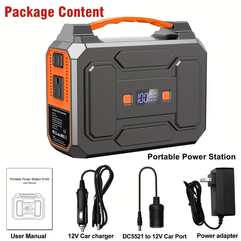 Portable Power Station 300W/100W Solar Generator, 296Wh/256Wh/146Wh Lithium Battery Backup with 110V AC Outlet, USB and DC Ports, LED Flashlight, Cooling Vents, for Camping, RV Travel, Outdoor Events, and Emergency Home Power