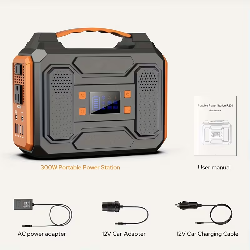 Portable Power Station 300W/100W Solar Generator, 296Wh/256Wh/146Wh Lithium Battery Backup with 110V AC Outlet, USB and DC Ports, LED Flashlight, Cooling Vents, for Camping, RV Travel, Outdoor Events, and Emergency Home Power