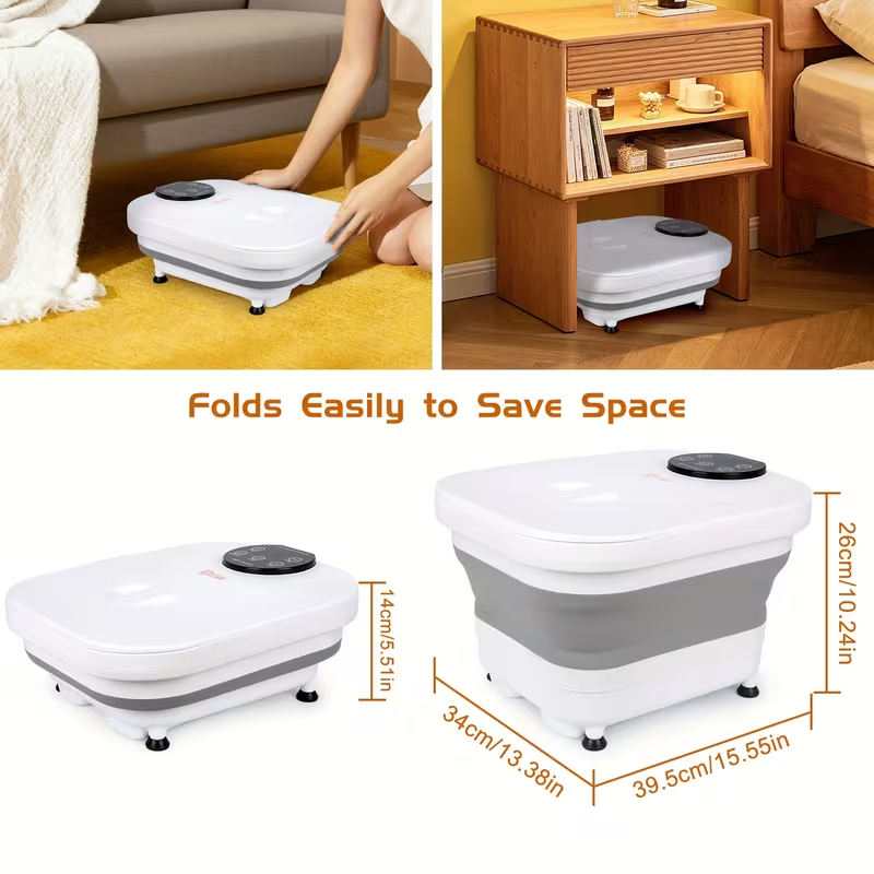 Foldable Heated Foot Spa Massager with 20 Massage Rollers, Bubble Therapy, Temperature & Timer Remote Control – Space-Saving Foot Bath for Relaxation, Pain Relief & Holiday Gifting – Black, 120V Plug-In