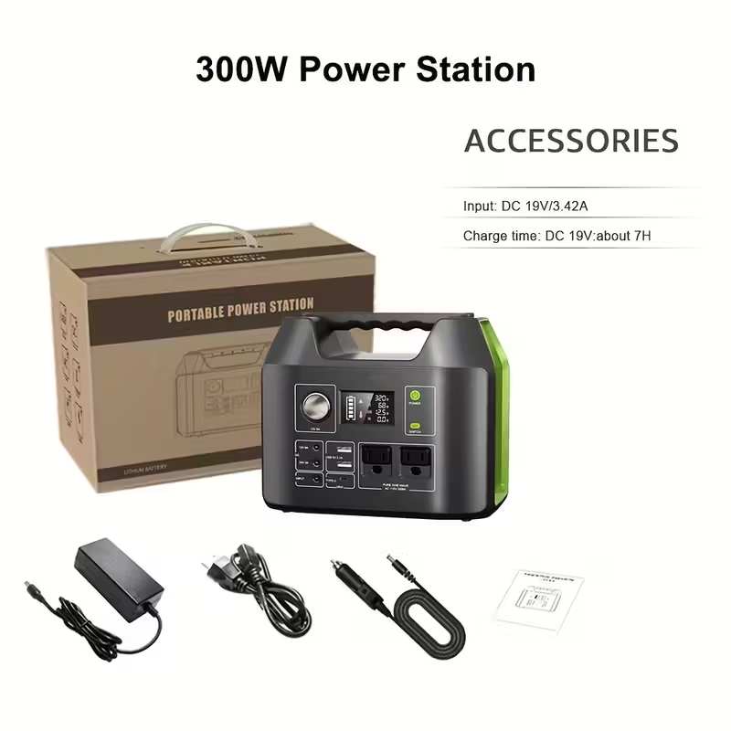 Portable Power Station 300W/100W Solar Generator, 296Wh/256Wh/146Wh Lithium Battery Backup with 110V AC Outlet, USB and DC Ports, LED Flashlight, Cooling Vents, for Camping, RV Travel, Outdoor Events, and Emergency Home Power