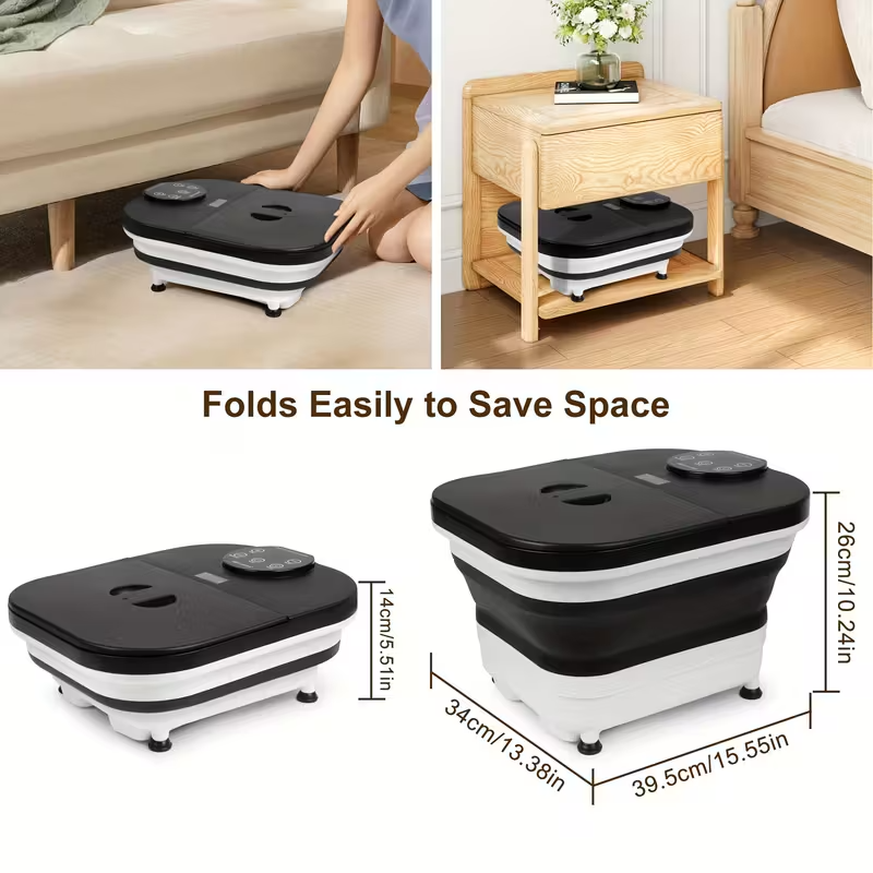 Foldable Heated Foot Spa Massager with 20 Massage Rollers, Bubble Therapy, Temperature & Timer Remote Control – Space-Saving Foot Bath for Relaxation, Pain Relief & Holiday Gifting – Black, 120V Plug-In