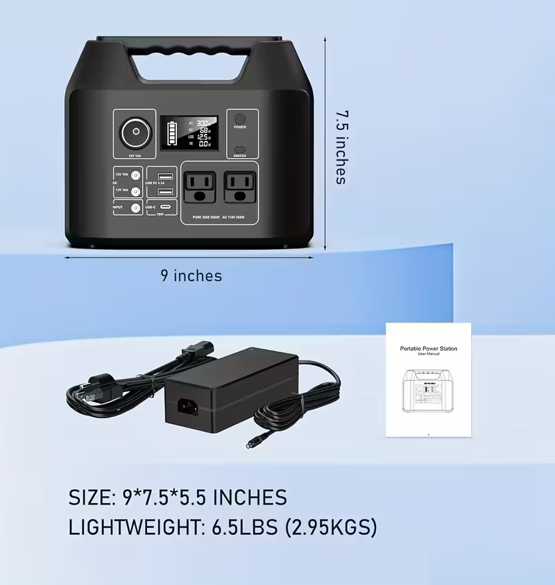 Portable Power Station 300W/100W Solar Generator, 296Wh/256Wh/146Wh Lithium Battery Backup with 110V AC Outlet, USB and DC Ports, LED Flashlight, Cooling Vents, for Camping, RV Travel, Outdoor Events, and Emergency Home Power