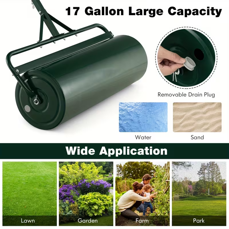Lifezeal Lawn Roller, Push or Tow-Behind Sod Drum Roller for Tractors, Ideal for Garden, Yard, Park, and Farm Landscaping