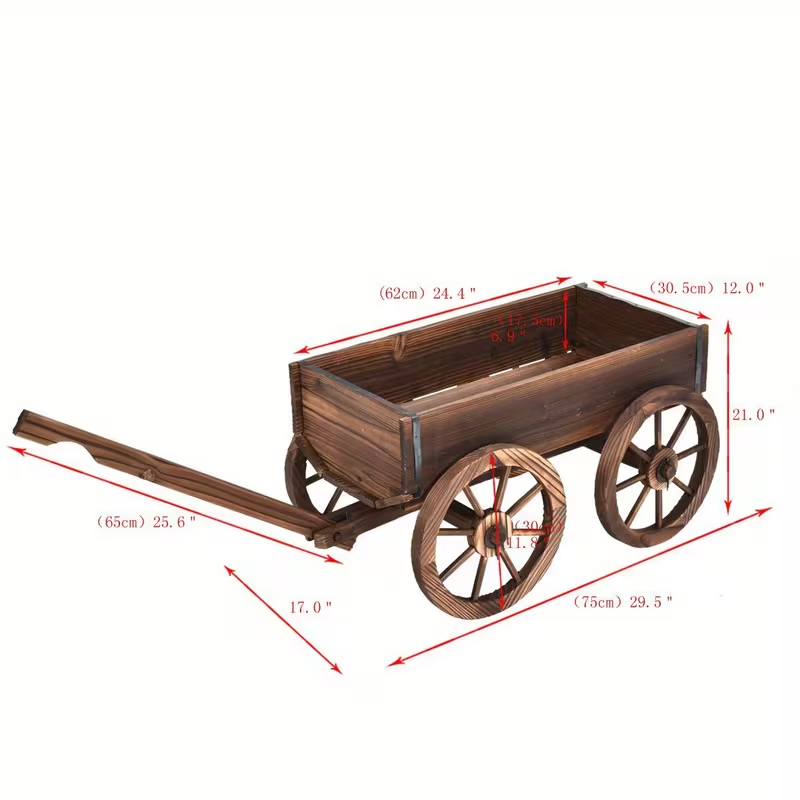 Wooden Flower Planter Wagon with Wheels, Mobile Multi-Pot Plant Stand for Indoor and Outdoor Garden Décor