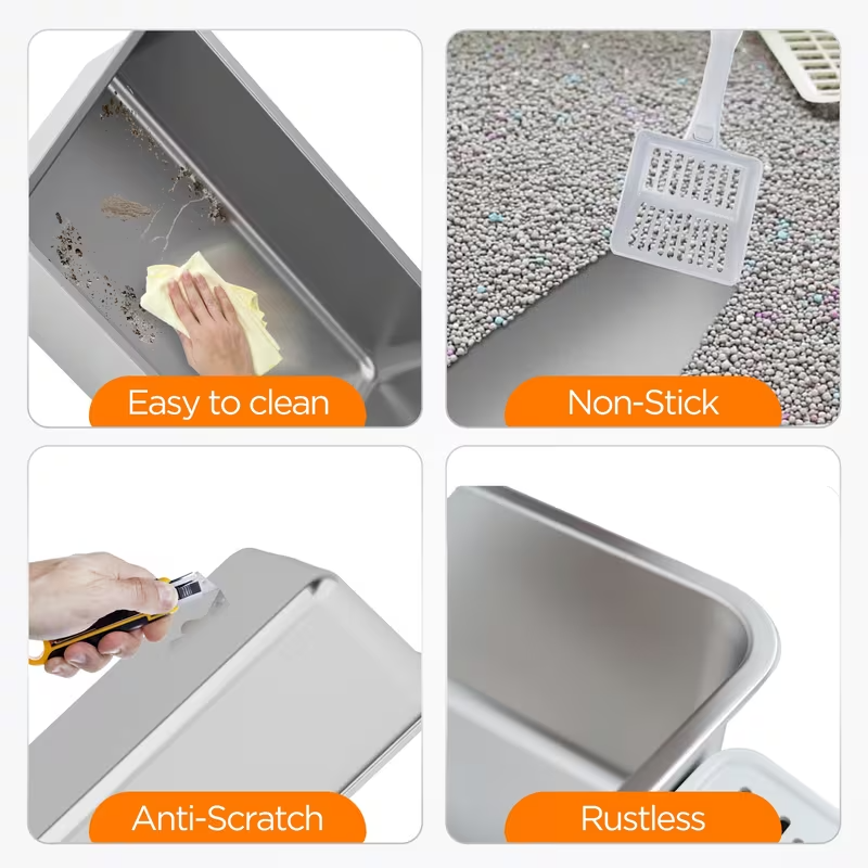 Extra Large Stainless Steel Cat Litter Box – Fully Enclosed Design with Foldable Anti-Splash Lid, Front Flap Door, and Odor-Sealing Deodorization System – Spacious, Durable, Easy-Clean Litter Box for Indoor Cats