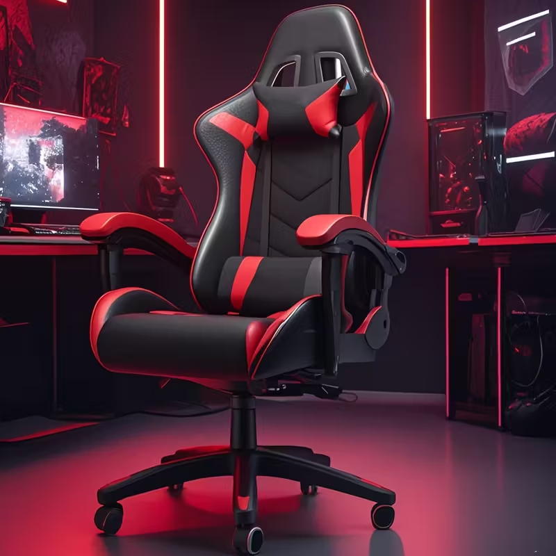 Ergonomic Gaming Chair – 155° Reclining Office Chair with Lumbar Support, Headrest, Fixed Armrests, Manual Recline Handle, Comfortable Cushioned Seat – White/Red/Black Gaming & Home Office Chair