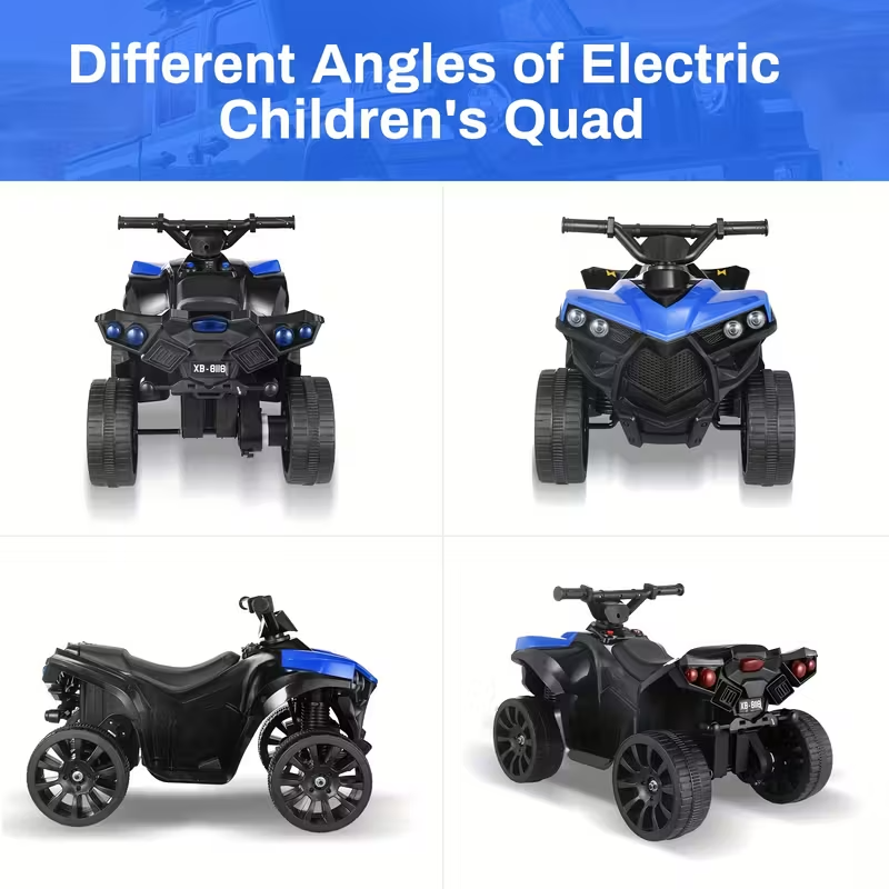 Kids Electric Quad ATV Ride-On with Headlights, Pedal Accelerator, All-Terrain Anti-Slip Tires, 1.86 MPH Speed, Sturdy PP Body, USB Power, 55 lbs Capacity – Ride-On Toy for Boys and Girls, Ages 3+, Red/Black