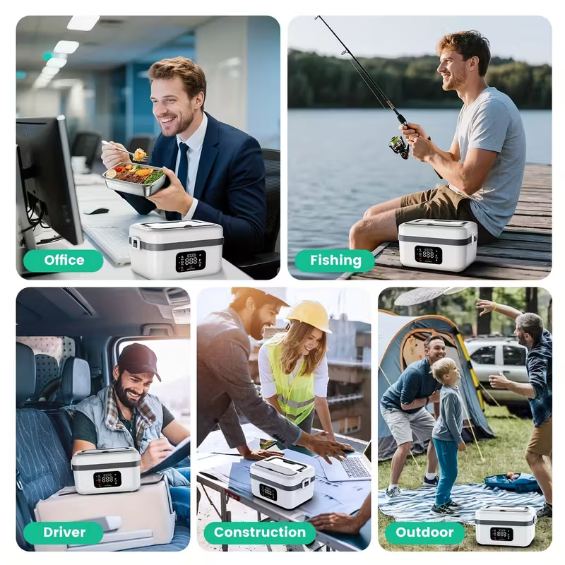 Cordless Electric Lunch Box for Adults – 8000mAh Battery Powered, 60W Self-Heating Food Warmer with Timer, 1L Portable Lunch Heater for Office, Car & Worksite