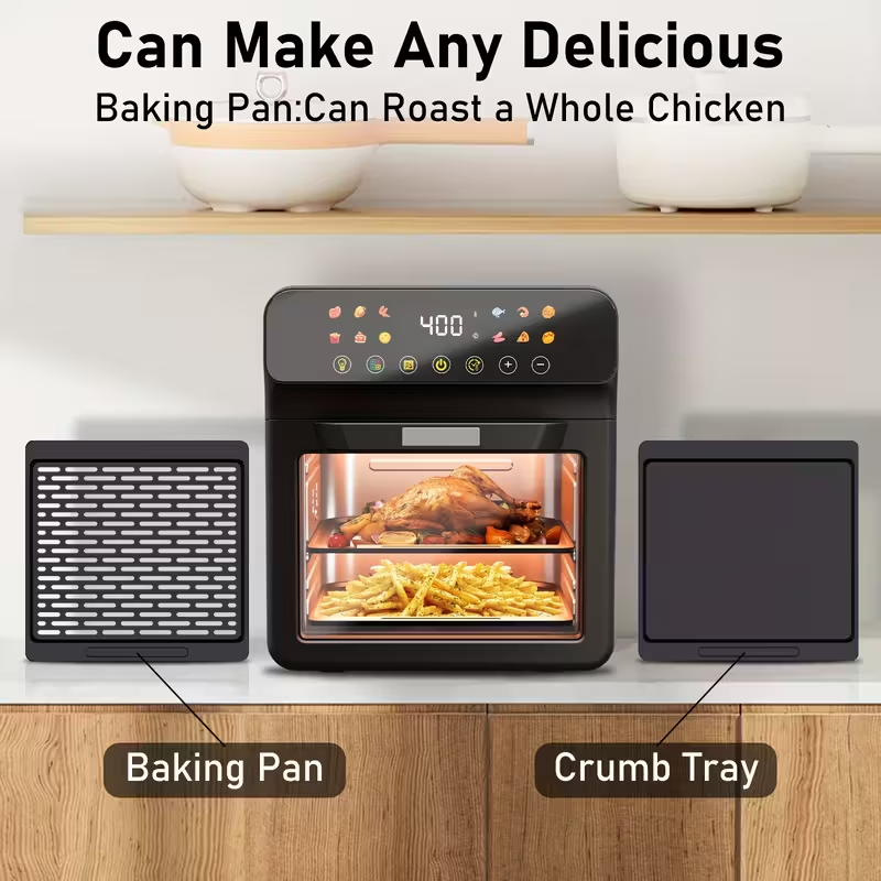 12QT Extra Large Convection Countertop Oven – Multi-Functional Air Fryer Toaster Oven Combo with LED Digital Touchscreen, Visible Window, Stainless Steel Interior, Oil-Free Frying, Baking, Roasting & Broiling – Space-Saving Healthy Cooking Appliance