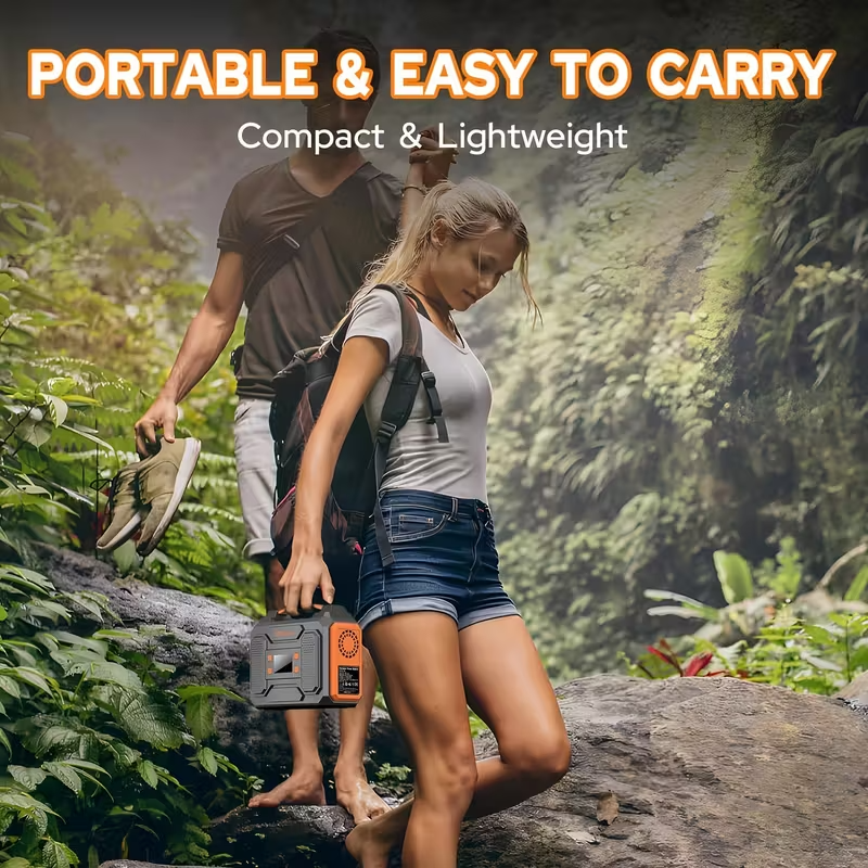 Portable Power Station 300W/100W Solar Generator, 296Wh/256Wh/146Wh Lithium Battery Backup with 110V AC Outlet, USB and DC Ports, LED Flashlight, Cooling Vents, for Camping, RV Travel, Outdoor Events, and Emergency Home Power