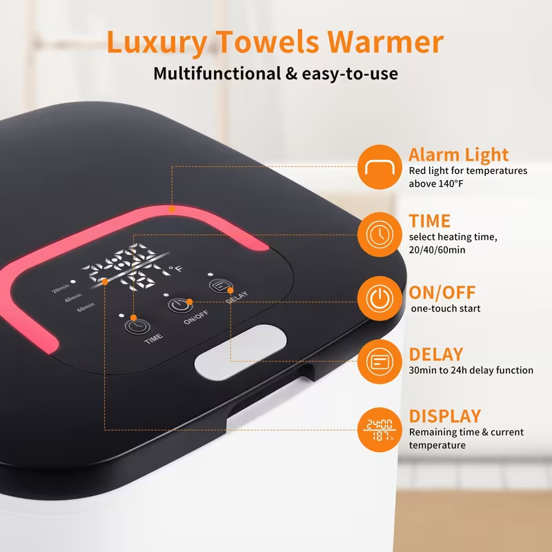 Square Towel Warmer Bucket with LED Display – 23L Large Capacity, Three Heating Levels & Delay Start Function, Ideal for Bathrooms, Bedrooms, and Spa Use