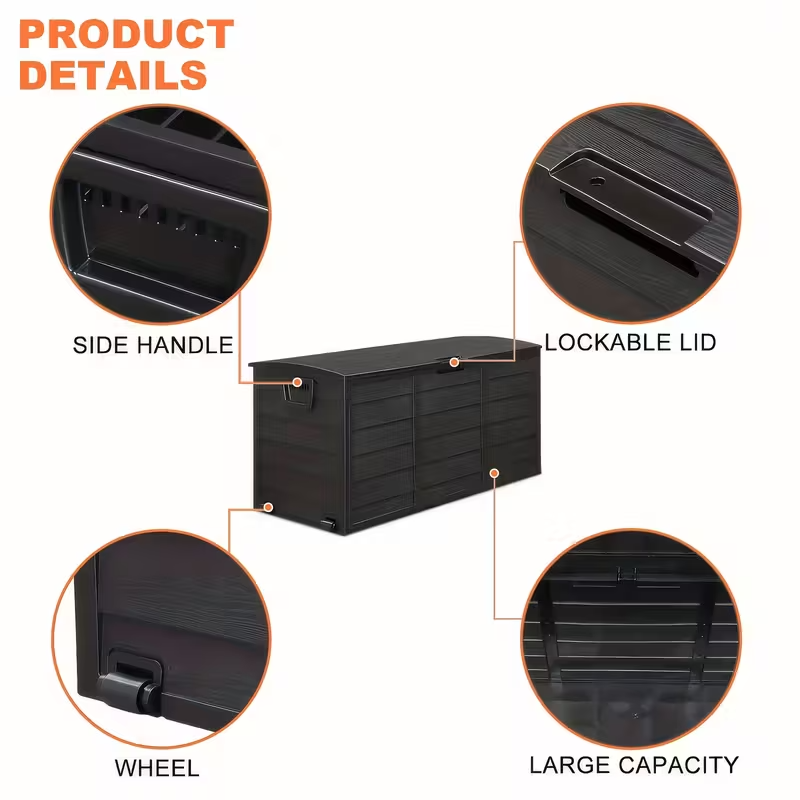 75 Gallon Waterproof Deck Storage Box, Heavy-Duty Plastic Outdoor Storage Box with Flip-Top Hinged Lid, Lockable Design for Pool, Patio, Garage and Garden