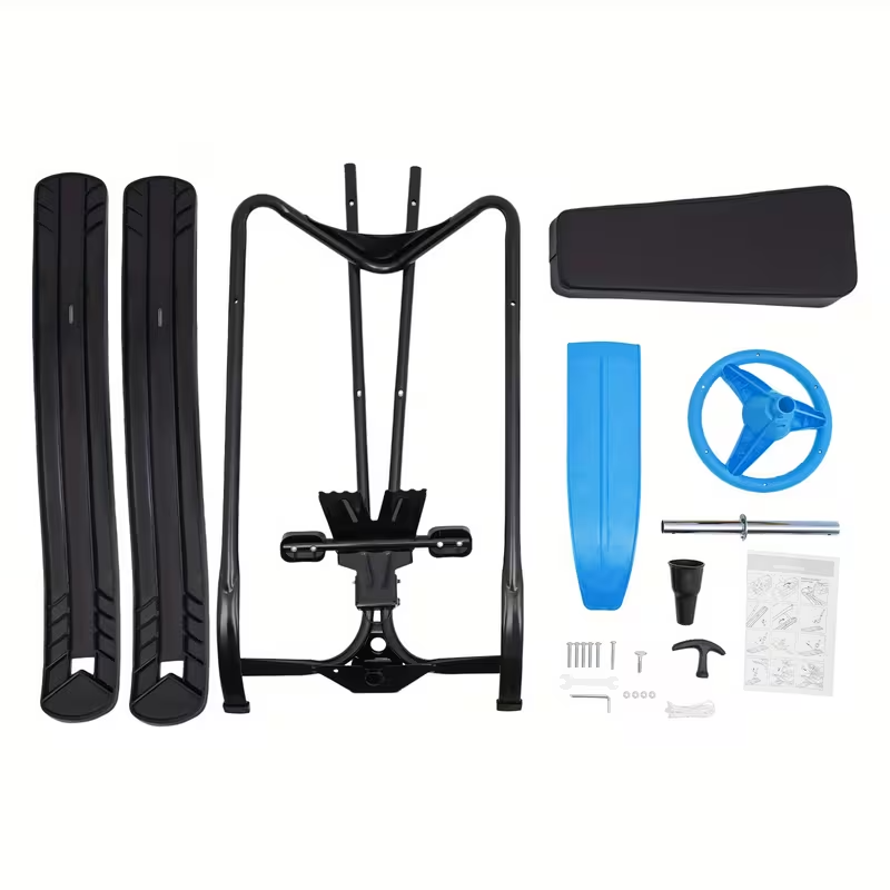 Blue Snow Racer Sled with Steering Wheel and Brakes, Heavy-Duty Steel Frame, 220 lbs Capacity All-Terrain Sled for Kids, Teens, and Adults, Smooth Ride on Snow, Ice, Grass, and Sand