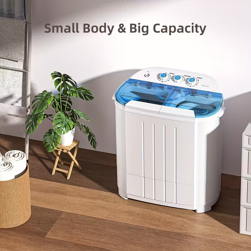 Semi-Automatic Portable Twin Tub Washing Machine, 13 lb Washer & Spinner Combo (8.5 lb Wash + 4.5 lb Spin) for Apartment, Dorm, RV, and Camping, 110V