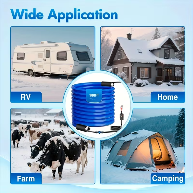 5ft–100ft Heated Water Hose for RV, 5/8" ID, -45°F Freeze-Proof Drinking Water Hose with Energy-Saving Thermostat Heating System, PVC Construction, Ideal for Winter RVs, Campers, Trailers, and Outdoor Use