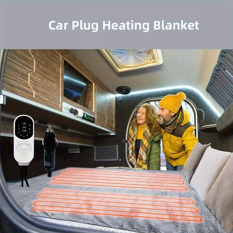 12V Car Heating Blanket with Car Plug, Fast-Heating Heavy-Duty Electric Blanket with 9 Temperature Levels and 3 Timer Modes, Compact Portable Design for Cars, RVs, Trucks, SUVs, and Home Use