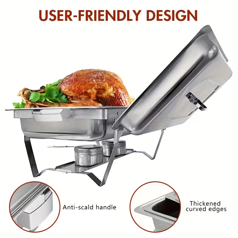 2-Pack 9QT Stainless Steel Chafing Dish Buffet Set – Foldable Frame, Water Tray, Food Pan, Fuel Holder & Lid – Food Warmers for Parties, Banquets, Buffets, Catering & Weddings