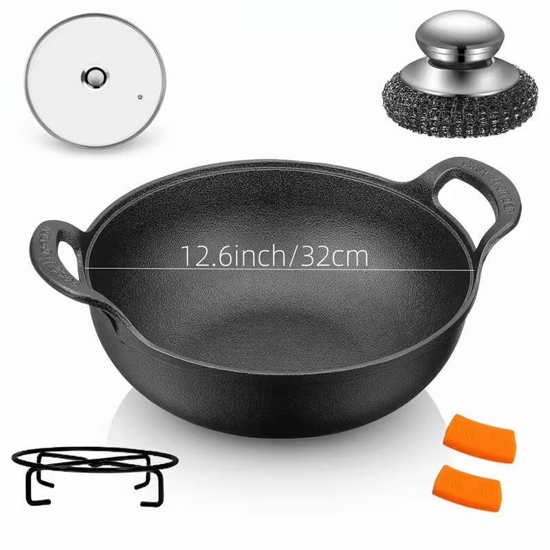 6"/8"/10" Cast Iron Frying Pans with Dutch Oven and Two Grills – Durable Non-Stick Cookware Set for Home Kitchen, Camping, Stove, Induction, and Open Fire