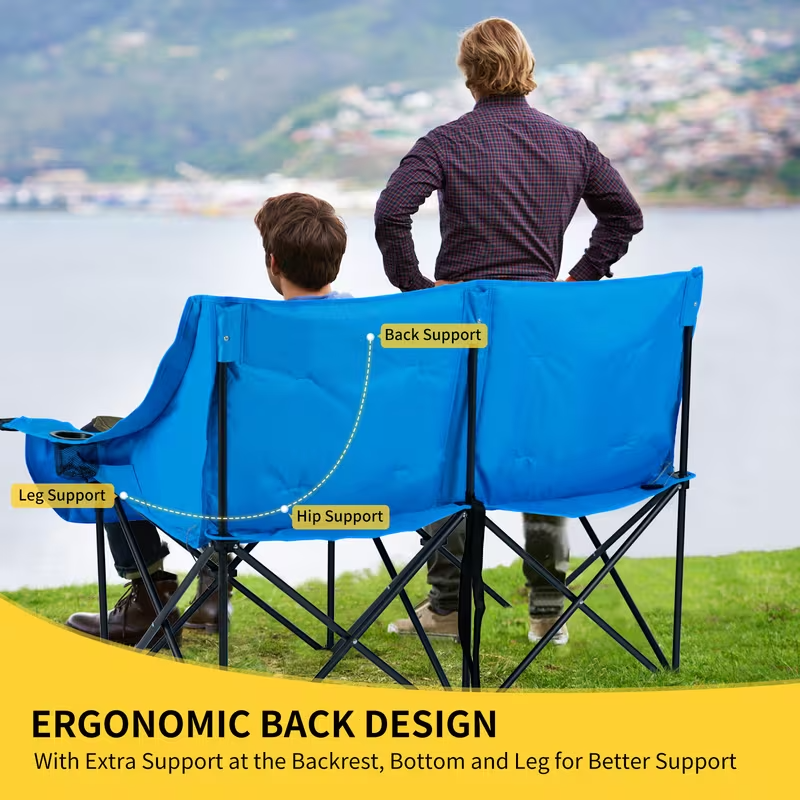 Oversized Heated Double Camping Chair – Foldable 2-Person Padded Loveseat with Dual Heating Zones, Heavy-Duty Frame, Carry Bag Included (Battery Not Included), Outdoor-Only Use