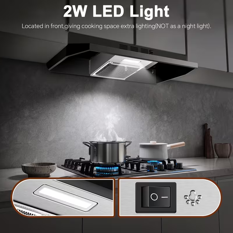 36-Inch Stainless Steel Under Cabinet Range Hood, Ducted/Ductless Convertible, 350 CFM 2-Speed Exhaust Fan with LED Light and Aluminum Mesh Filter