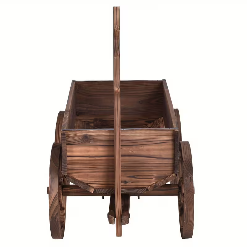 Wooden Flower Planter Wagon with Wheels, Mobile Multi-Pot Plant Stand for Indoor and Outdoor Garden Décor