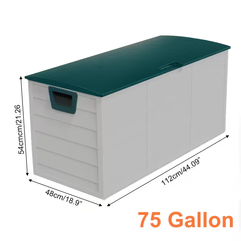 75 Gallon Waterproof Deck Storage Box, Heavy-Duty Plastic Outdoor Storage Box with Flip-Top Hinged Lid, Lockable Design for Pool, Patio, Garage and Garden