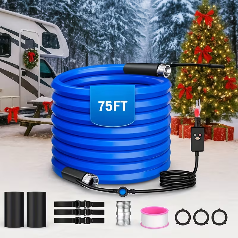5ft–100ft Heated Water Hose for RV, 5/8" ID, -45°F Freeze-Proof Drinking Water Hose with Energy-Saving Thermostat Heating System, PVC Construction, Ideal for Winter RVs, Campers, Trailers, and Outdoor Use