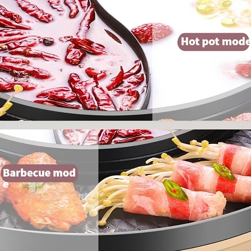 Smokeless Electric BBQ Grill & Hot Pot Combo, Separable Dual-Use Cooker for Indoor Home Cooking, 110V–130V